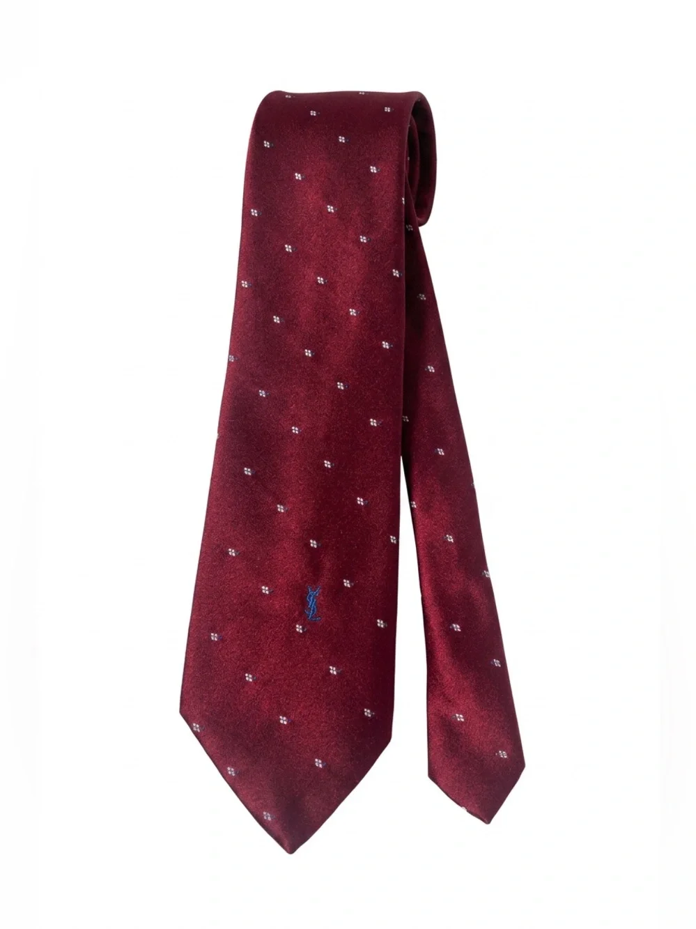 YSL Yves Saint Laurent Neckwear Vintage Men's Tie Red With Blue Logo 3.5